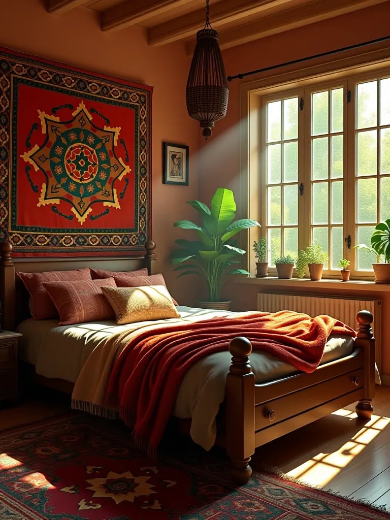 Charming boho bedroom with sustainable decor