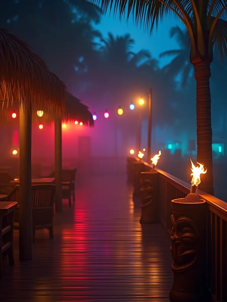 Coastal deck with rope lights and anchor fixture