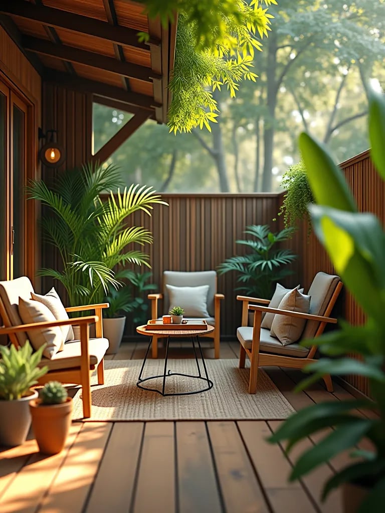 Coastal themed deck furniture setup