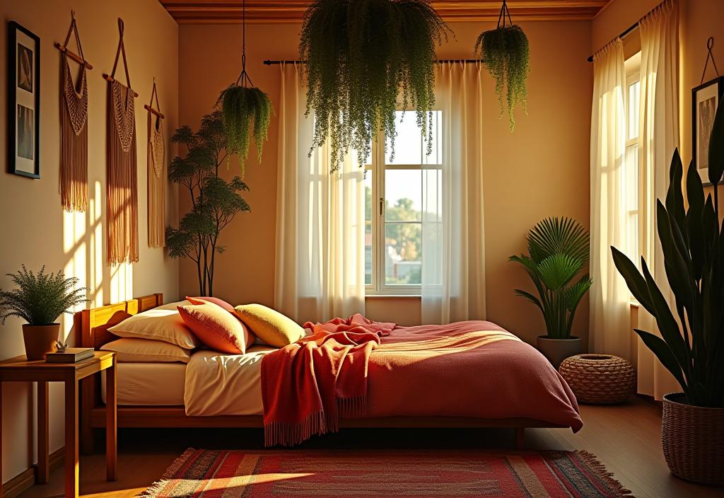 Compact bohemian bedroom with clever design