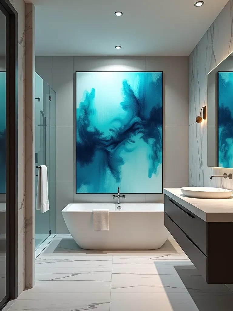 Contemporary bathroom with water resistant abstract print