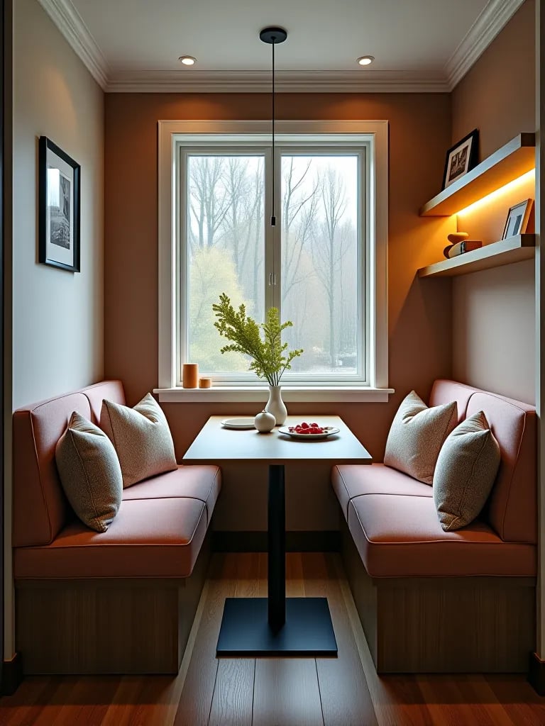 Contemporary dining nook with built in banquette