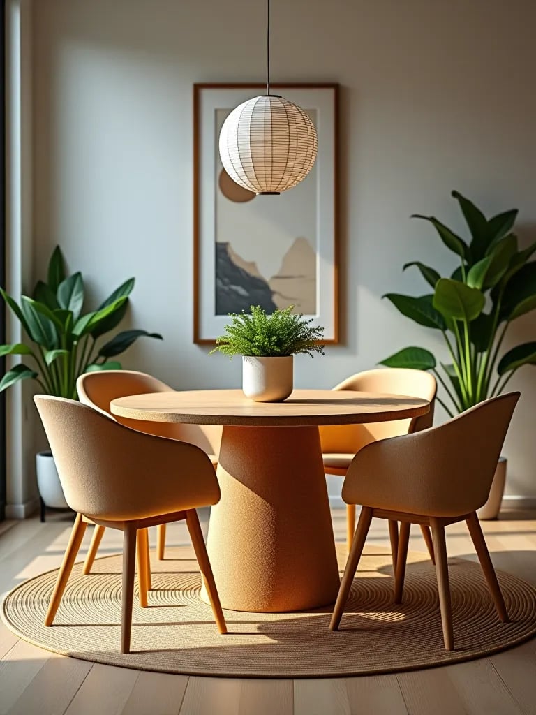 Contemporary dining room with biodegradable chairs