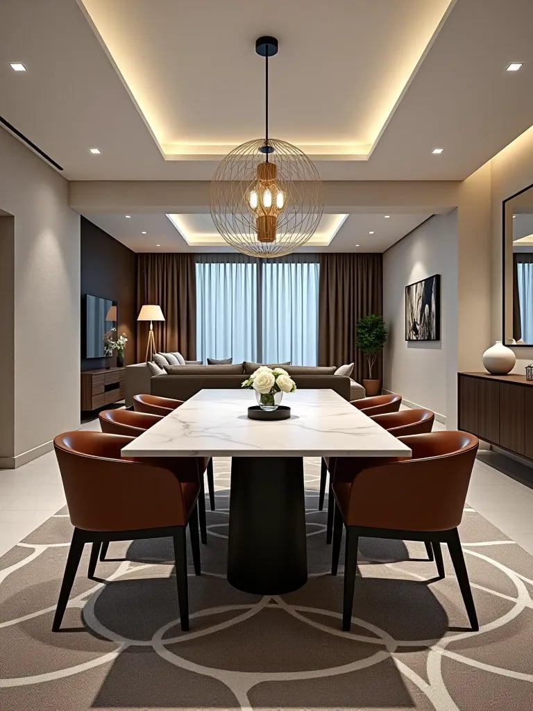 Contemporary dining room with styled sideboard and accessories