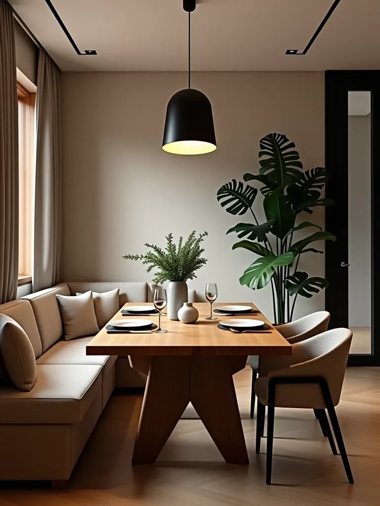 Contemporary dining room with stylish pendant lighting