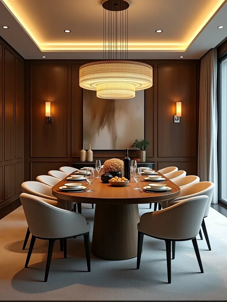 Contemporary dining room with sustainable hardwood table