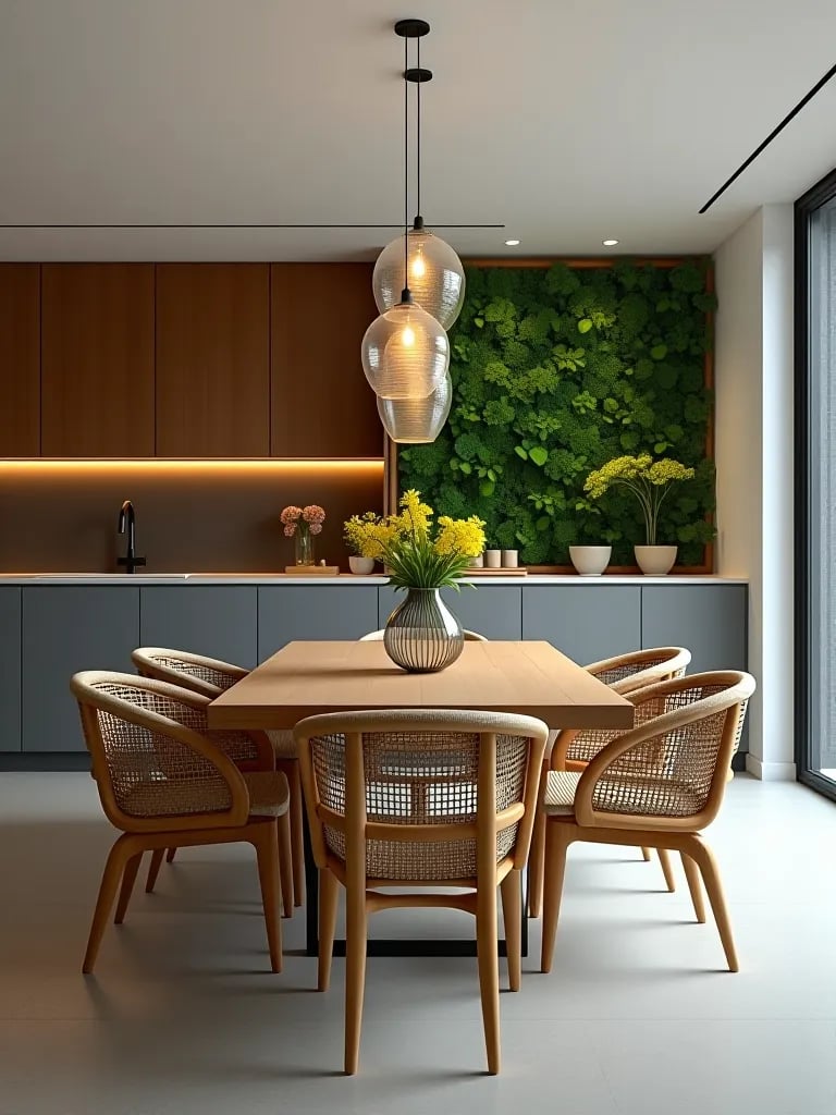 Contemporary eco chic dining room with bamboo table
