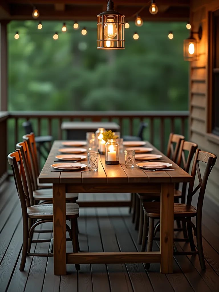 Cozy deck corner with hanging chair and cushions