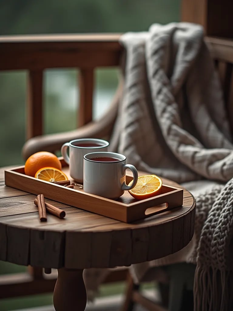 Deck arranged for winter outdoor entertainment