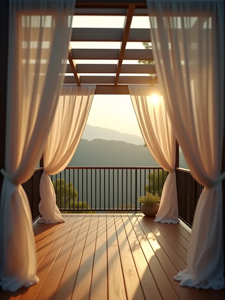 Deck corner with wooden privacy screen and plants