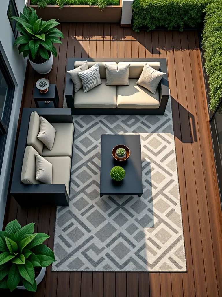 Deck with outdoor kitchen and herb garden in pots