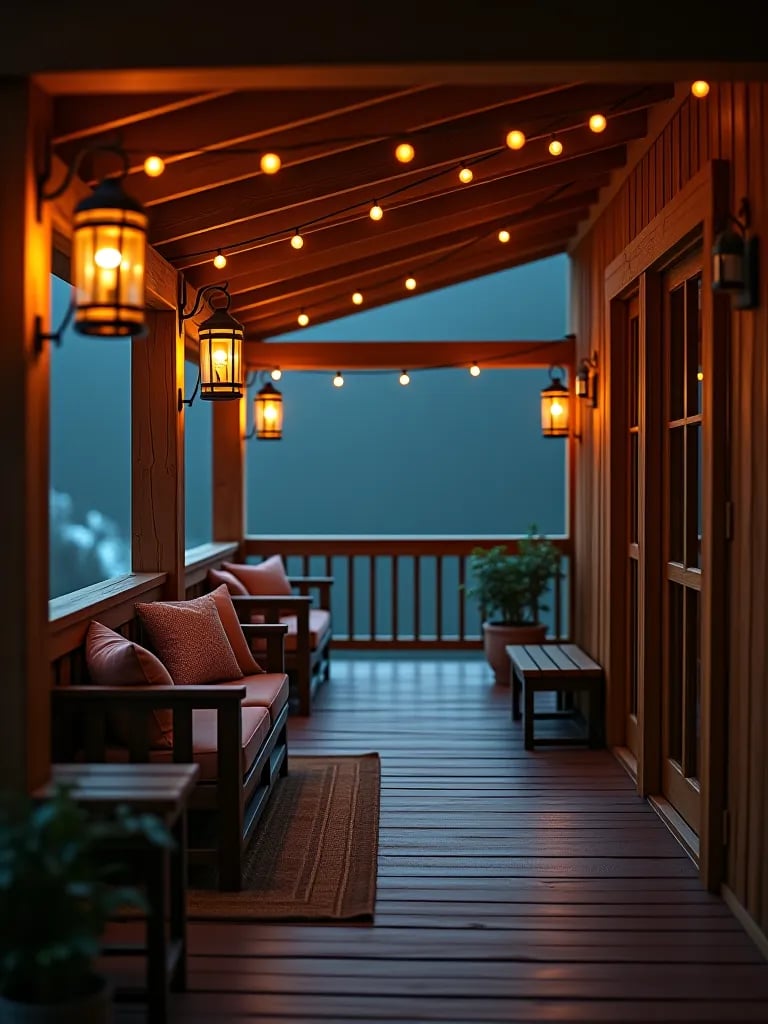 Deck with wrought iron chandelier under pergola
