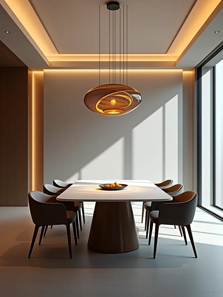 Dining room chandelier casting intricate shadows