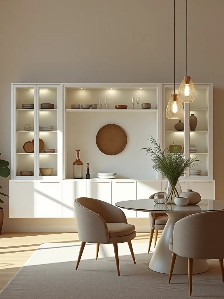 Dining room sideboard with glass doors displaying china