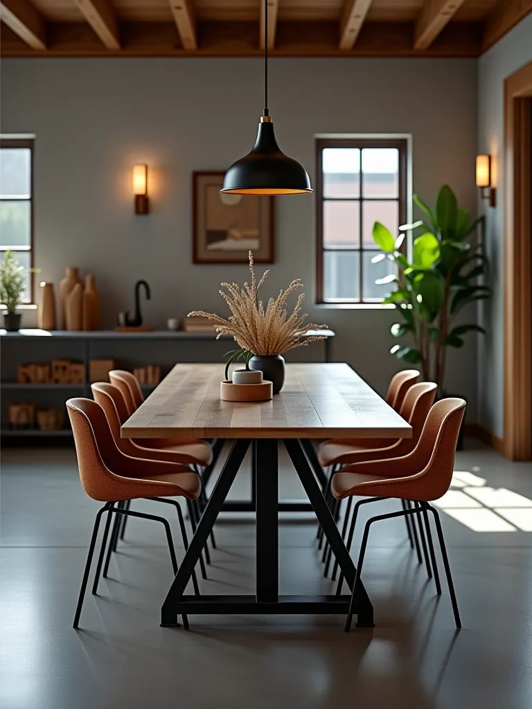 Edgy sustainable dining room with upcycled furniture