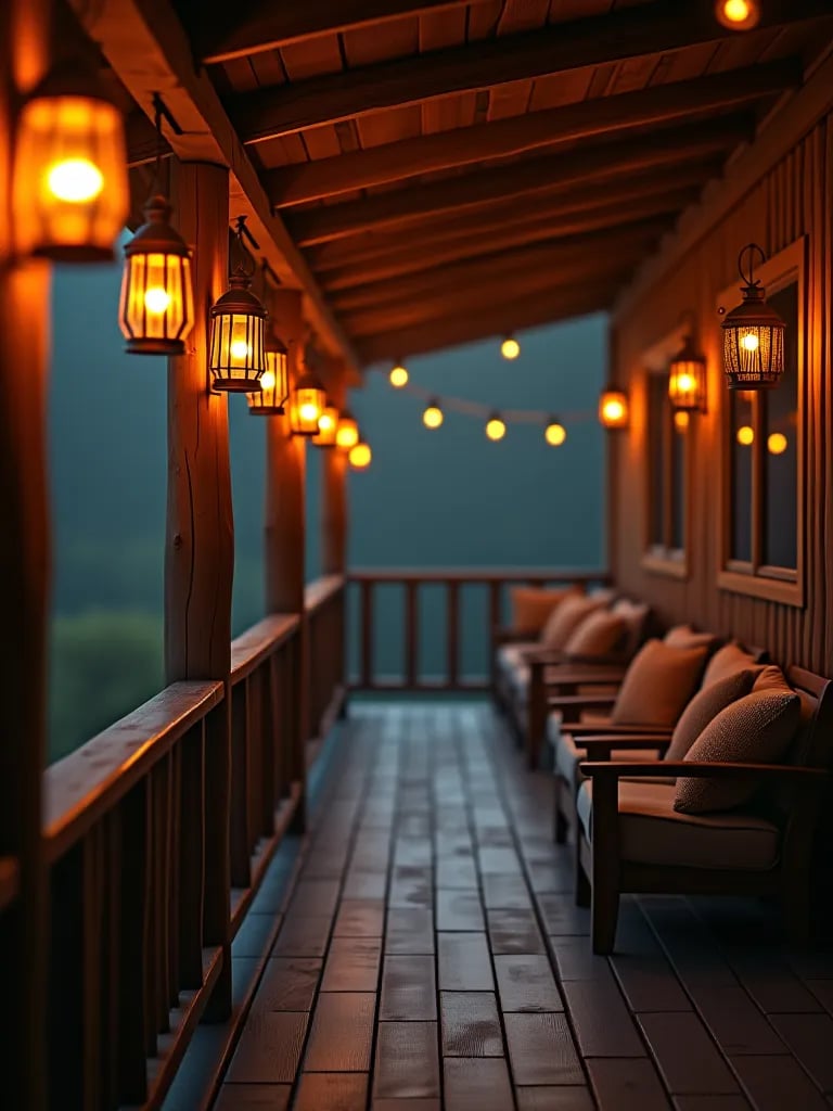 Elegant deck lighting with chandelier shadows