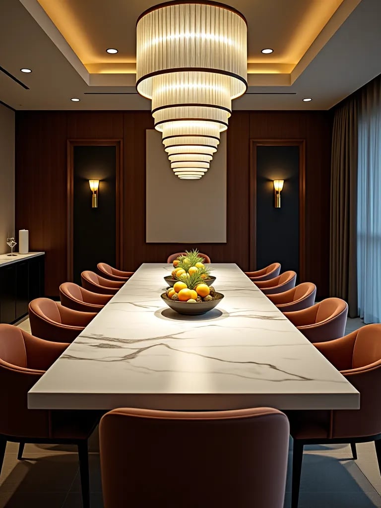 Elegant marble and brass dining table in contemporary room setting