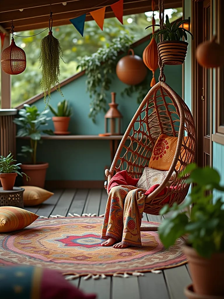 Exotic small deck with lounging area and tiki elements