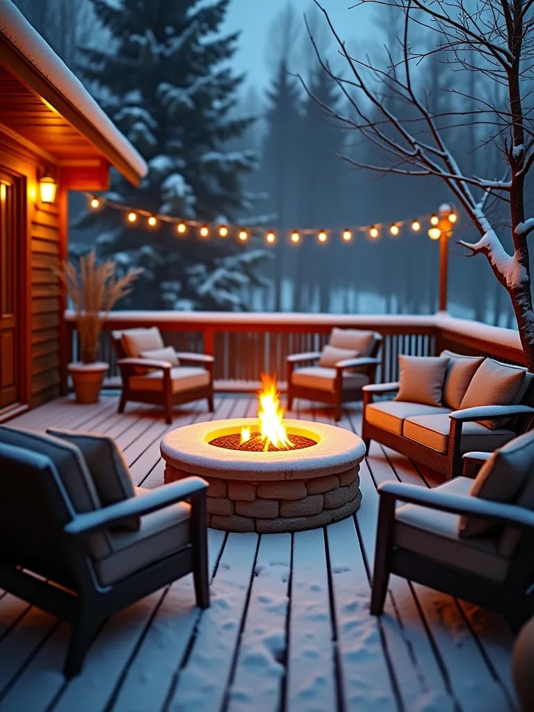 Festive deck railing with winter decorations