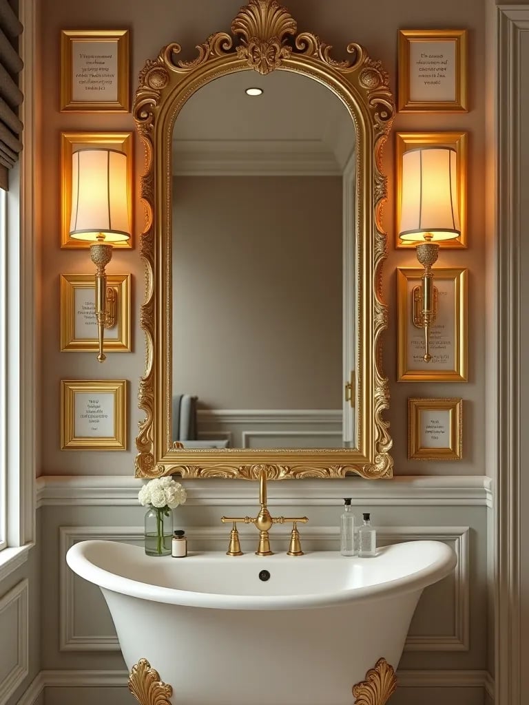 Glamorous bathroom with affirmation wall art