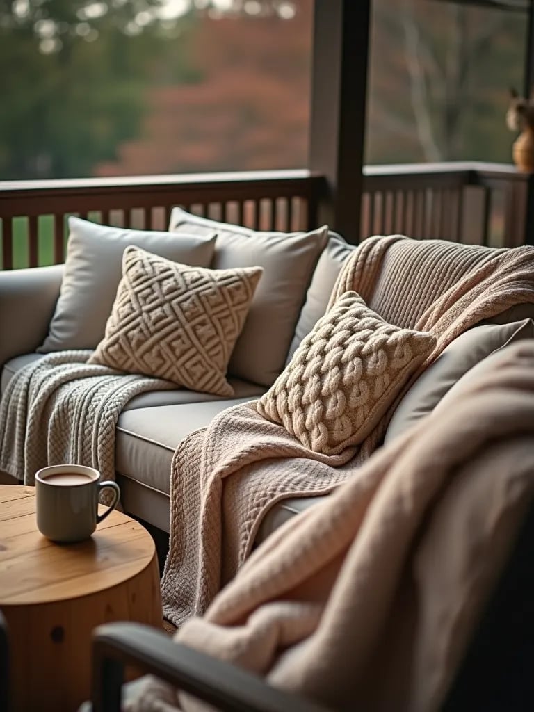 Hygge inspired deck setup with warm drinks