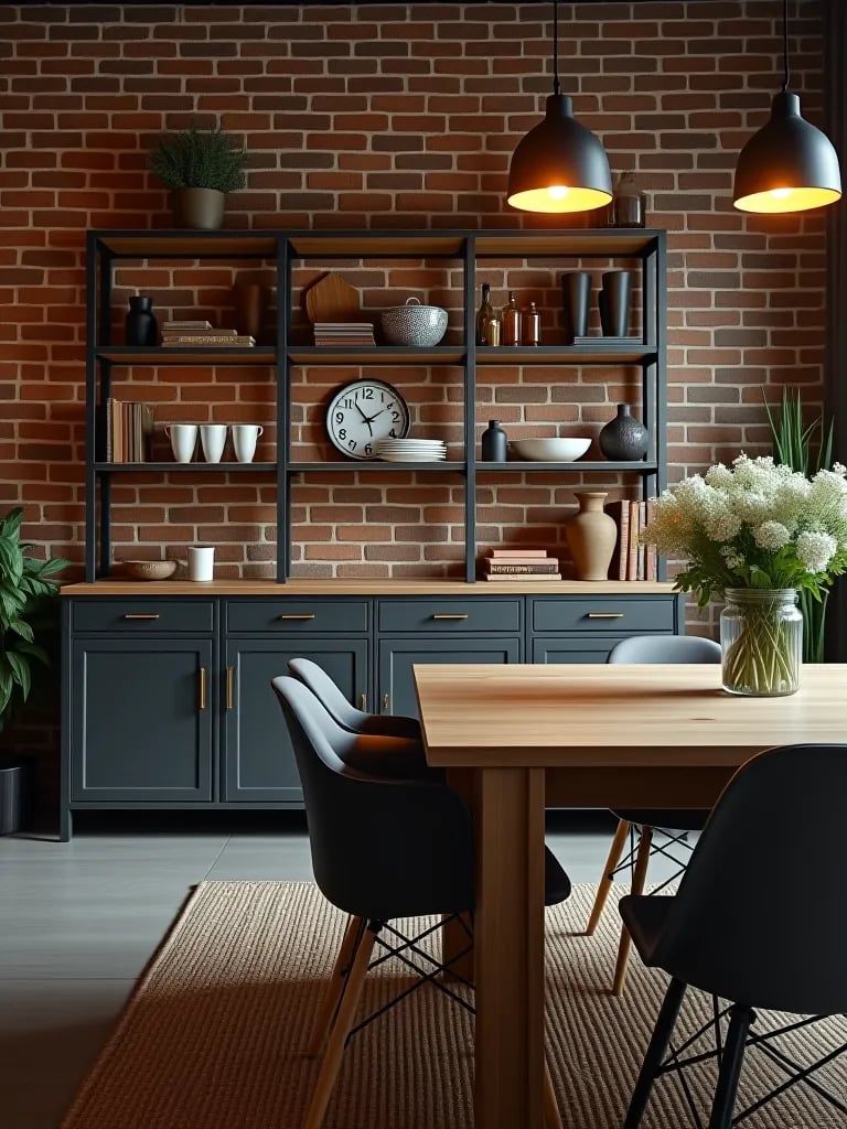 Industrial chic dining room with metal sideboard
