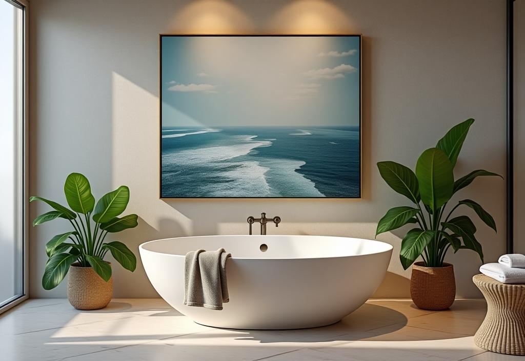 Luxurious bathroom with eye catching waterproof wall art