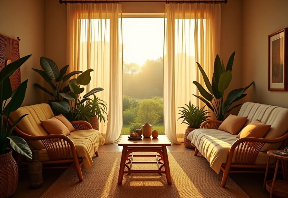 Luxurious bohemian bedroom with sustainable elements