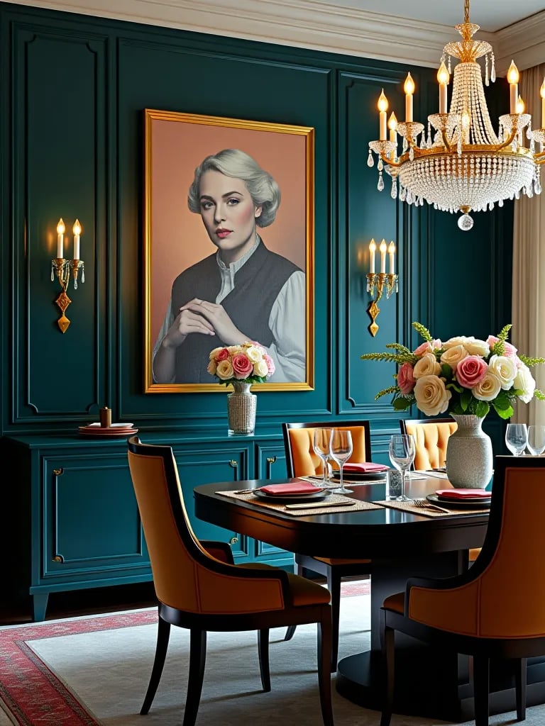 Luxurious dining room with glossy sideboard