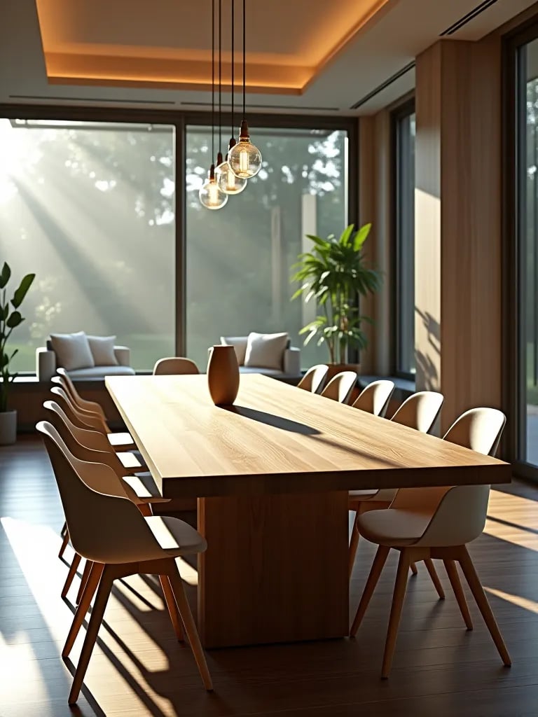 Luxurious eco friendly dining room with modern furniture