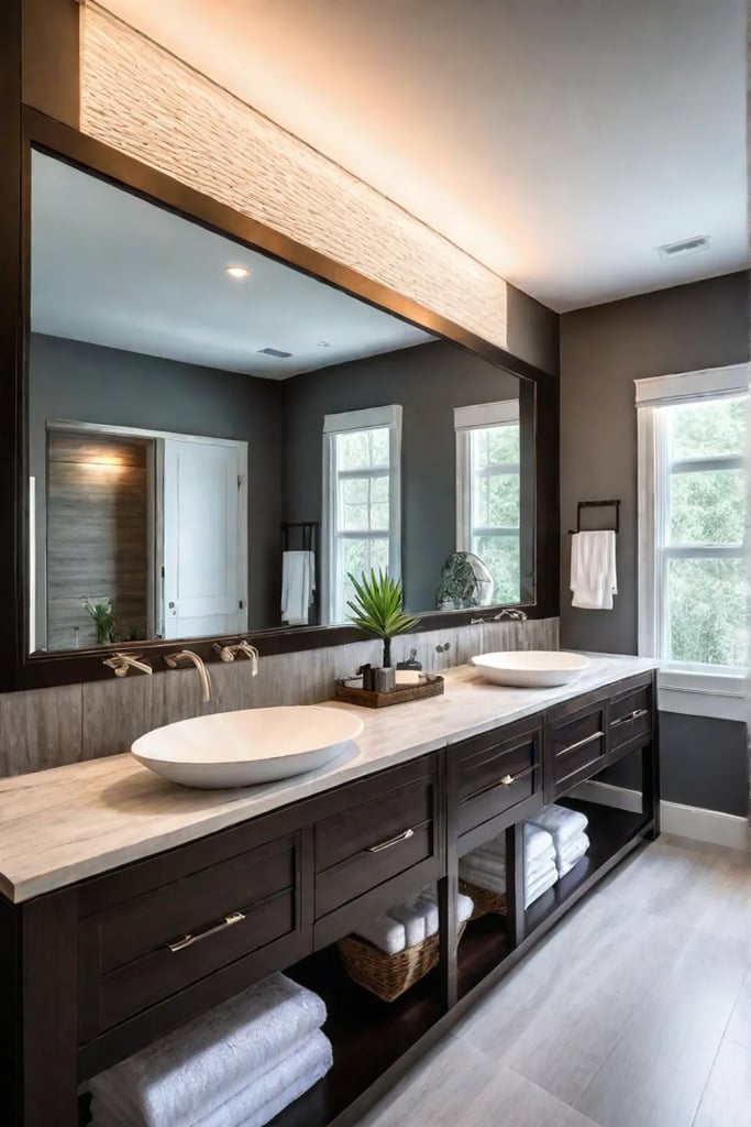 Luxurious bathroom double sink vanity spacious layout