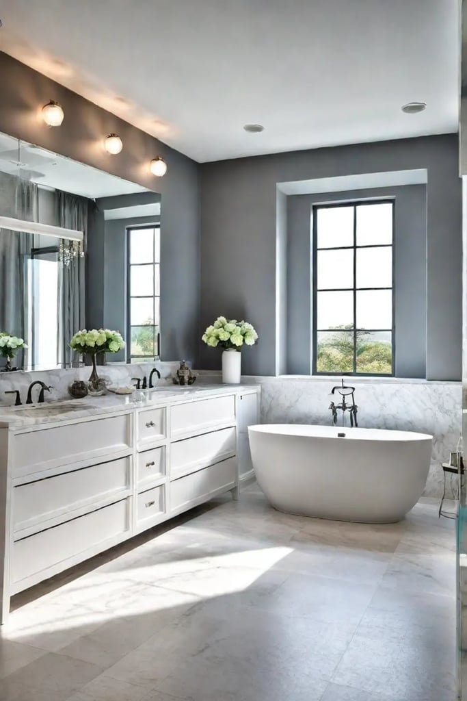 Luxurious master bathroom soaking tub natural light marble