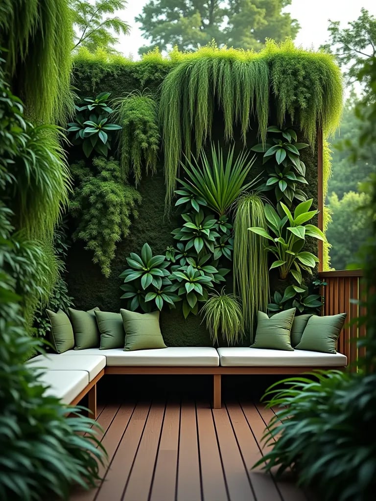 Minimalist small deck with built in benches and modern lighting