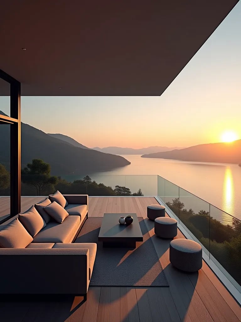 Modern deck design with lake view