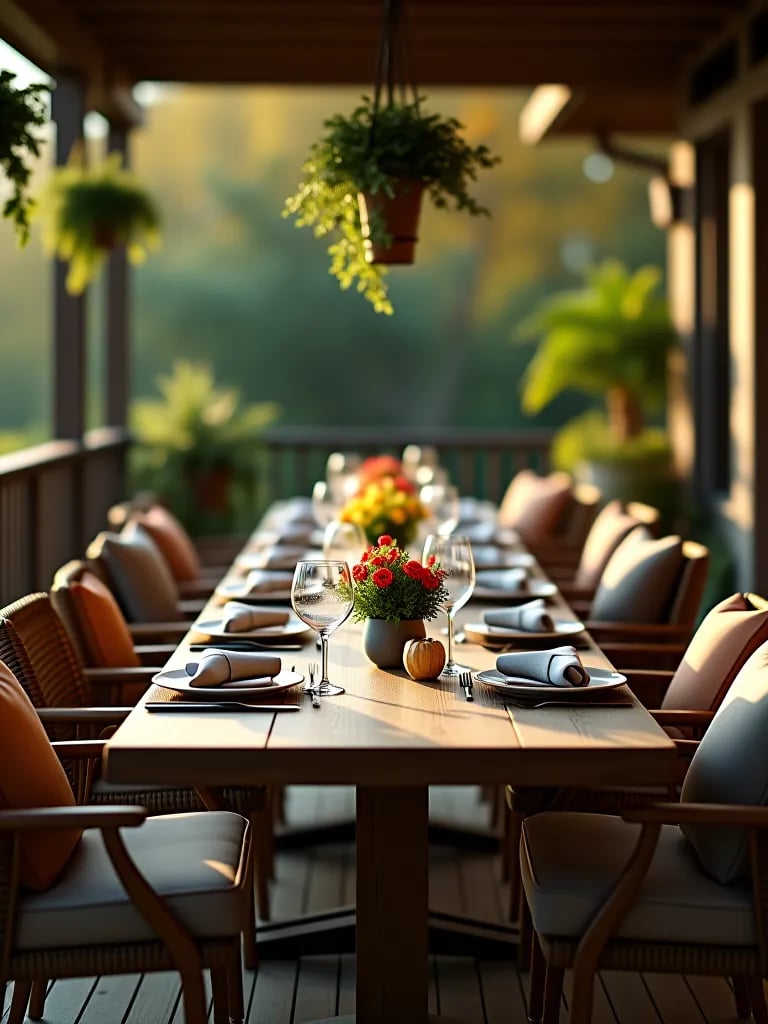 Modern deck with geometric rug and sleek furniture