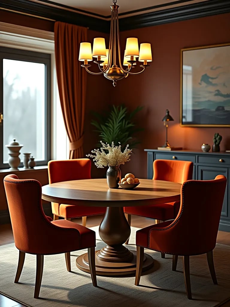 Modern dining area with comfortable upholstered chairs
