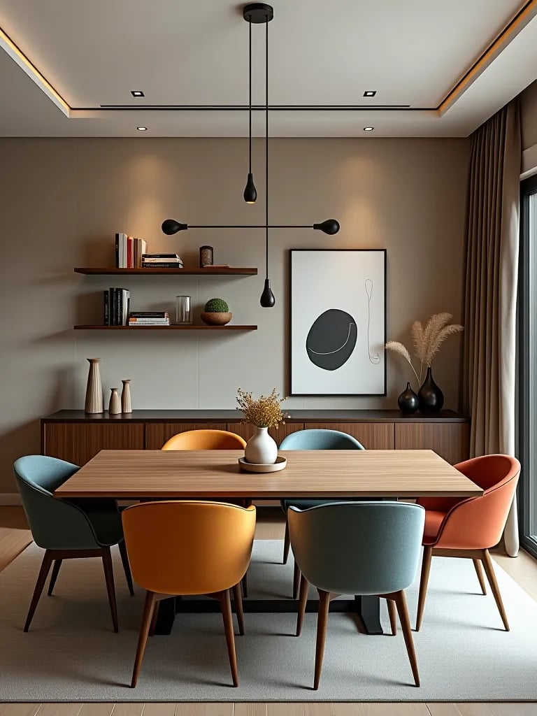 Modern dining area with mix and match chairs