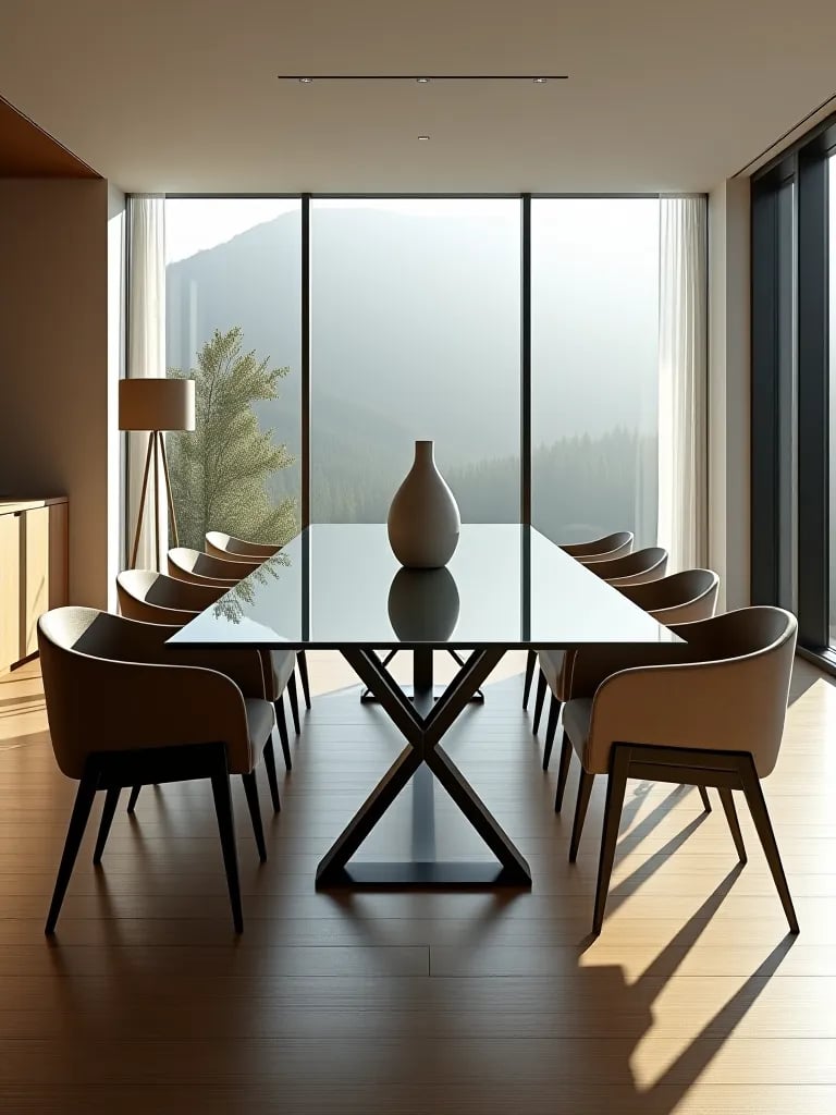 Modern dining area with sculptural seating options