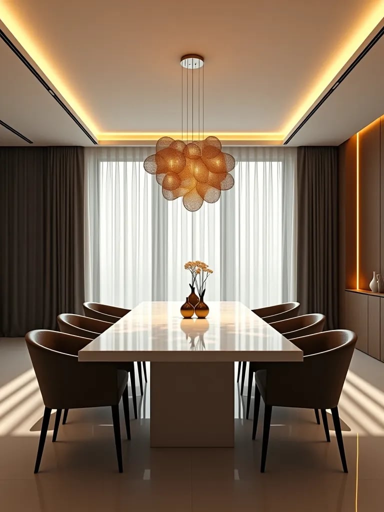 Modern dining room with ambient LED lighting
