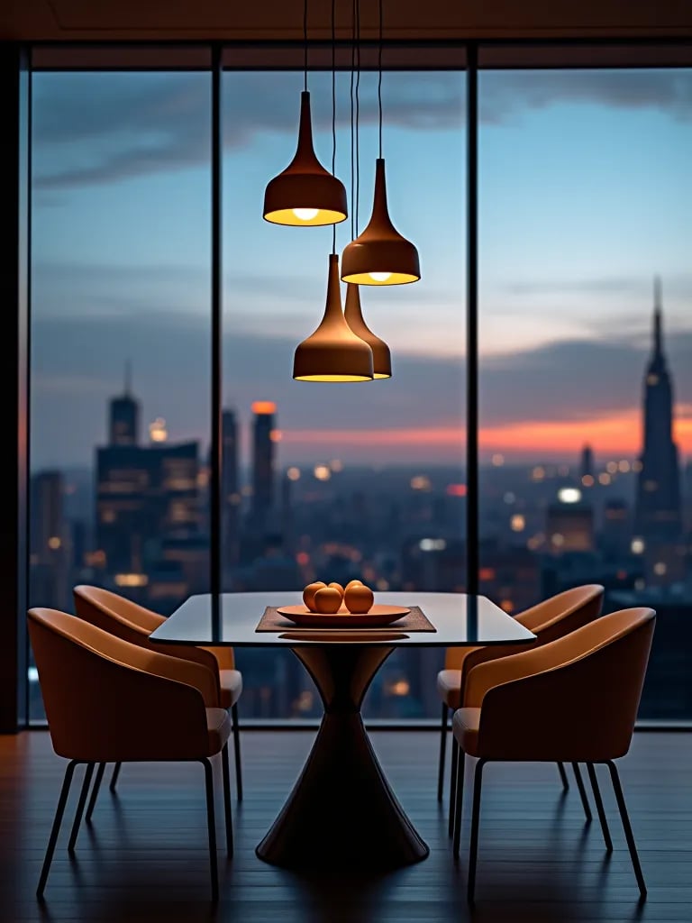 Modern dining room with clustered pendant lights