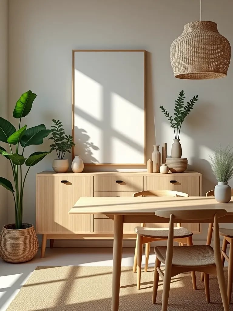 Nature inspired contemporary dining room with sideboard