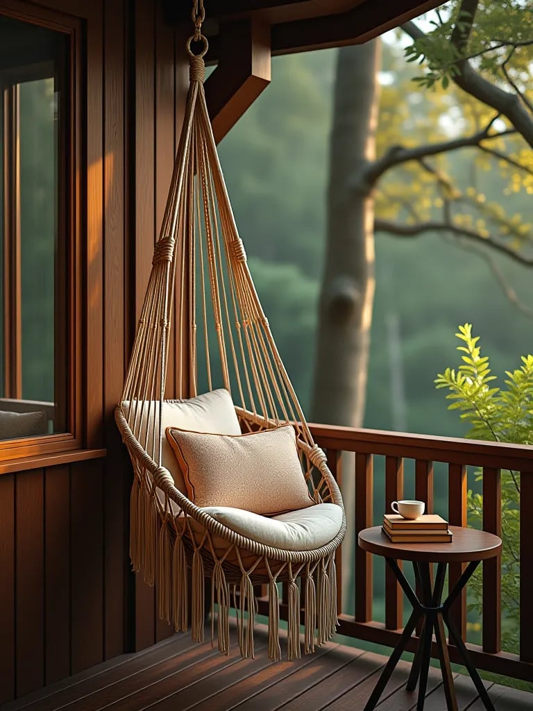 Repurposed ladder as deck bar cart with herbs and glasses