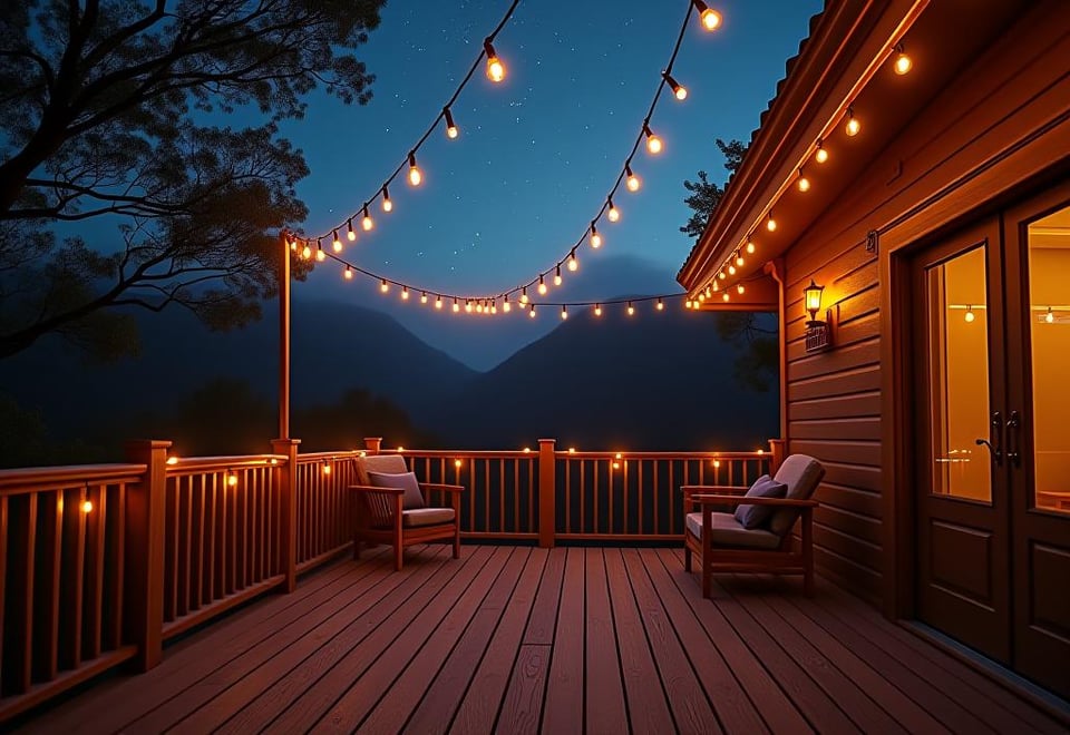 Romantic deck setting with twinkling lights