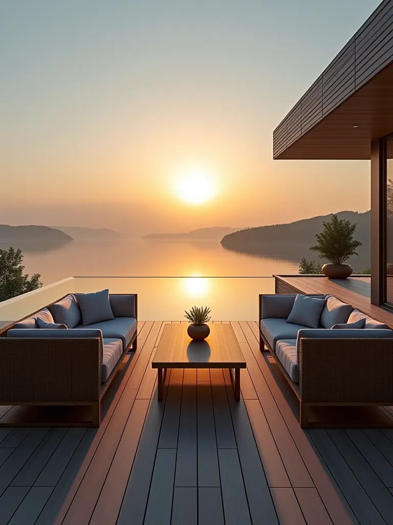 Rustic deck design with string lights