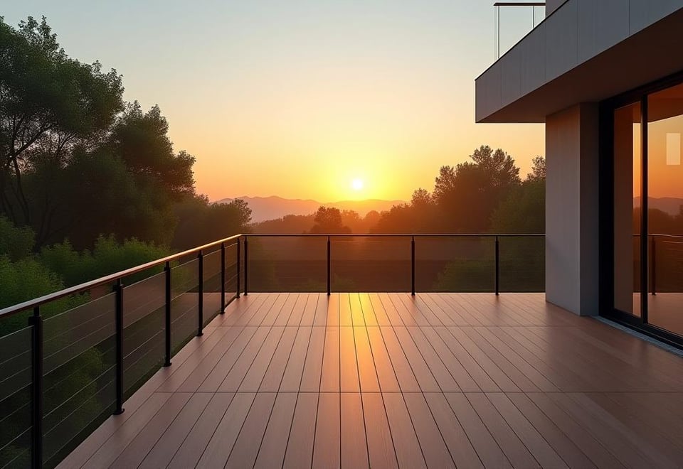 Rustic farmhouse deck with vintage lanterns