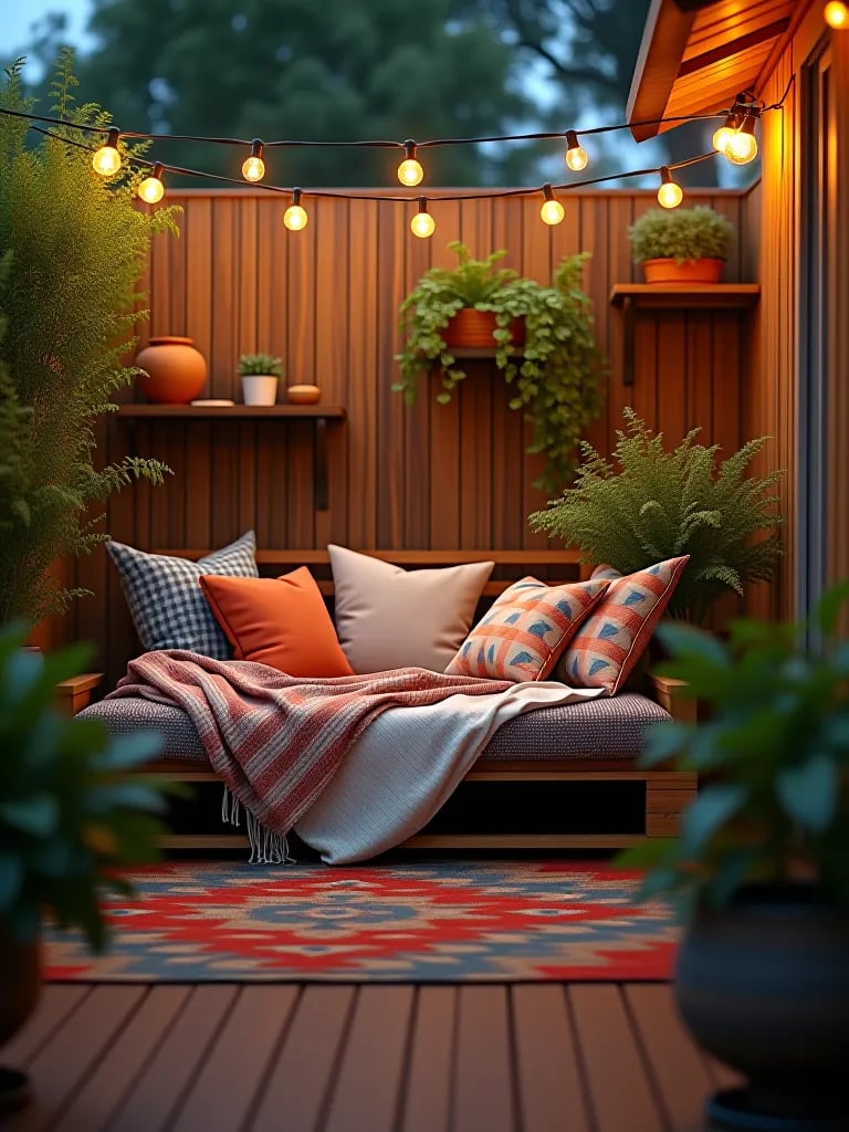 Rustic outdoor dining area with reclaimed wood table