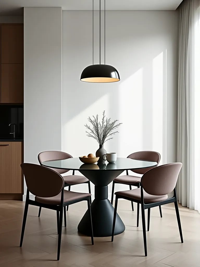 Sleek dining room with eye catching pendant light