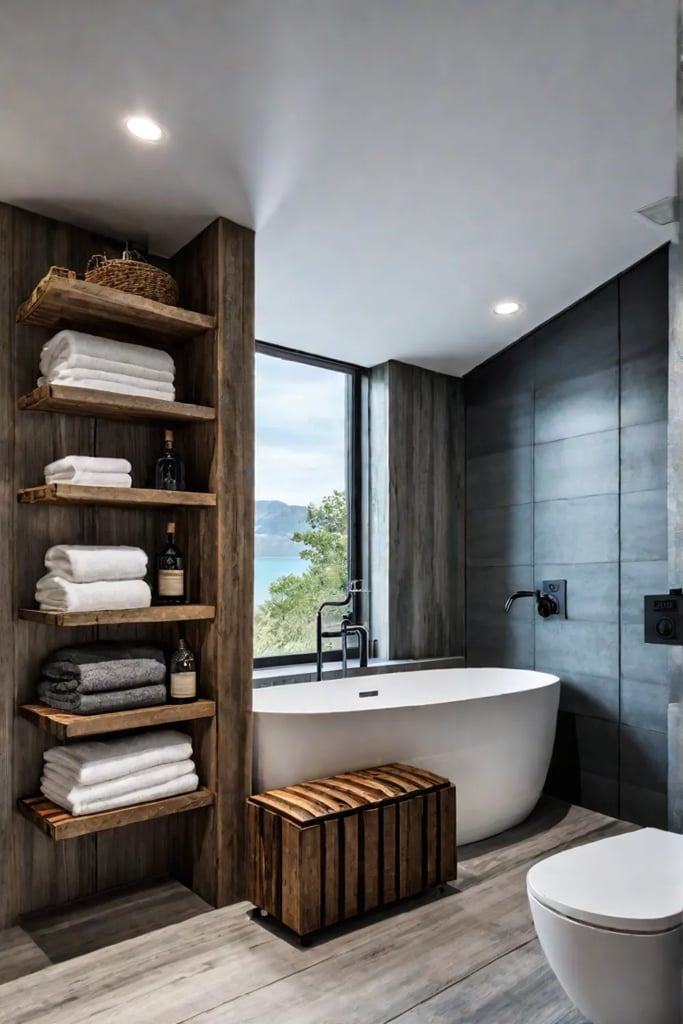 bathroom with open shelving