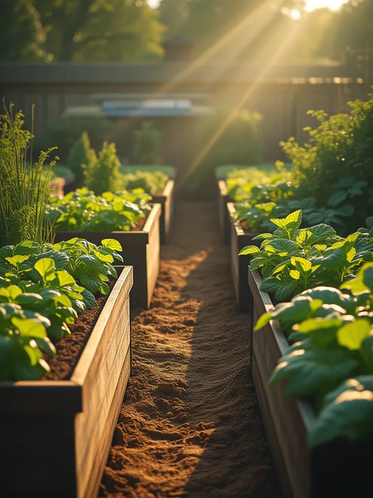 Accessible raised garden beds with integrated containers growing vegetables