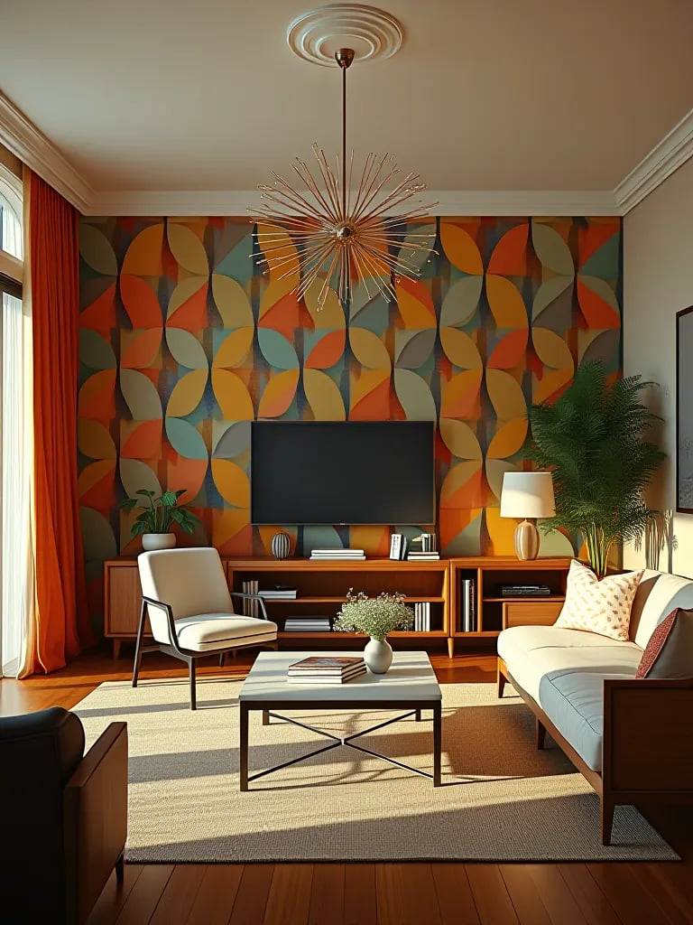 Airy living room showcasing a subtle seagrass textured wallpaper accent wall and breezy decor